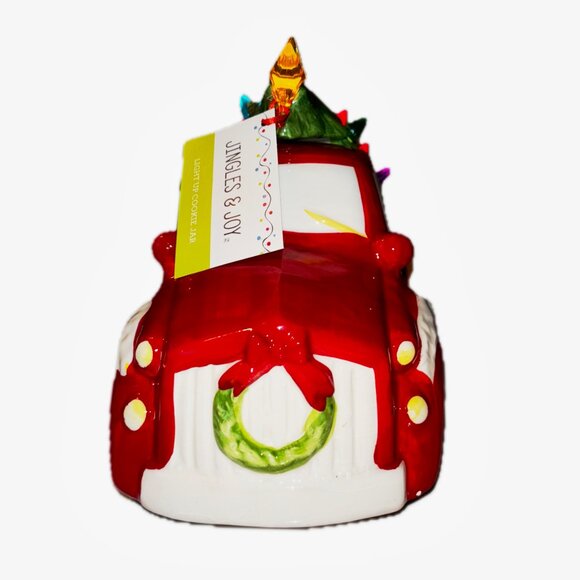 Jingles & Joy Christmas Cookie Jar Vintage Red Truck with LED Christmas Tree NWT - Picture 2 of 10